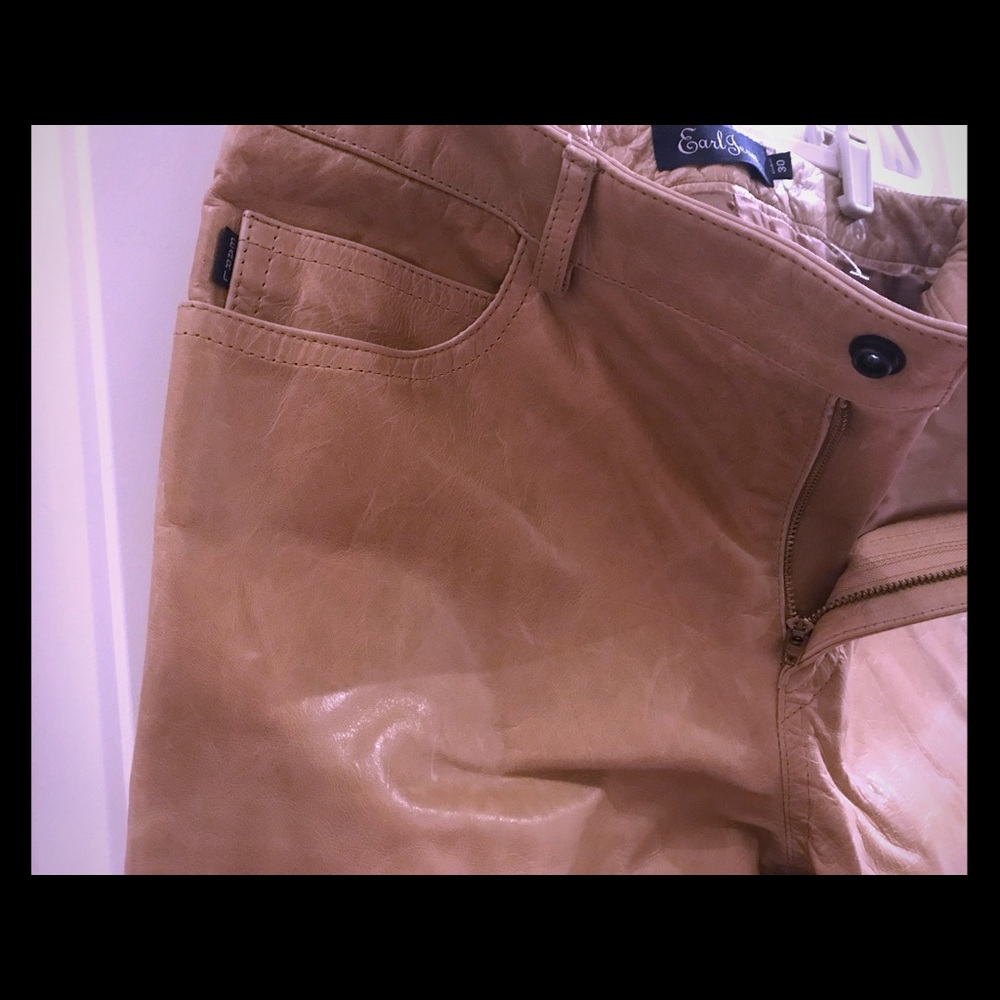EARL JEAN TAN GENUINE LEATHER PANTS BOOT CUT JEANS